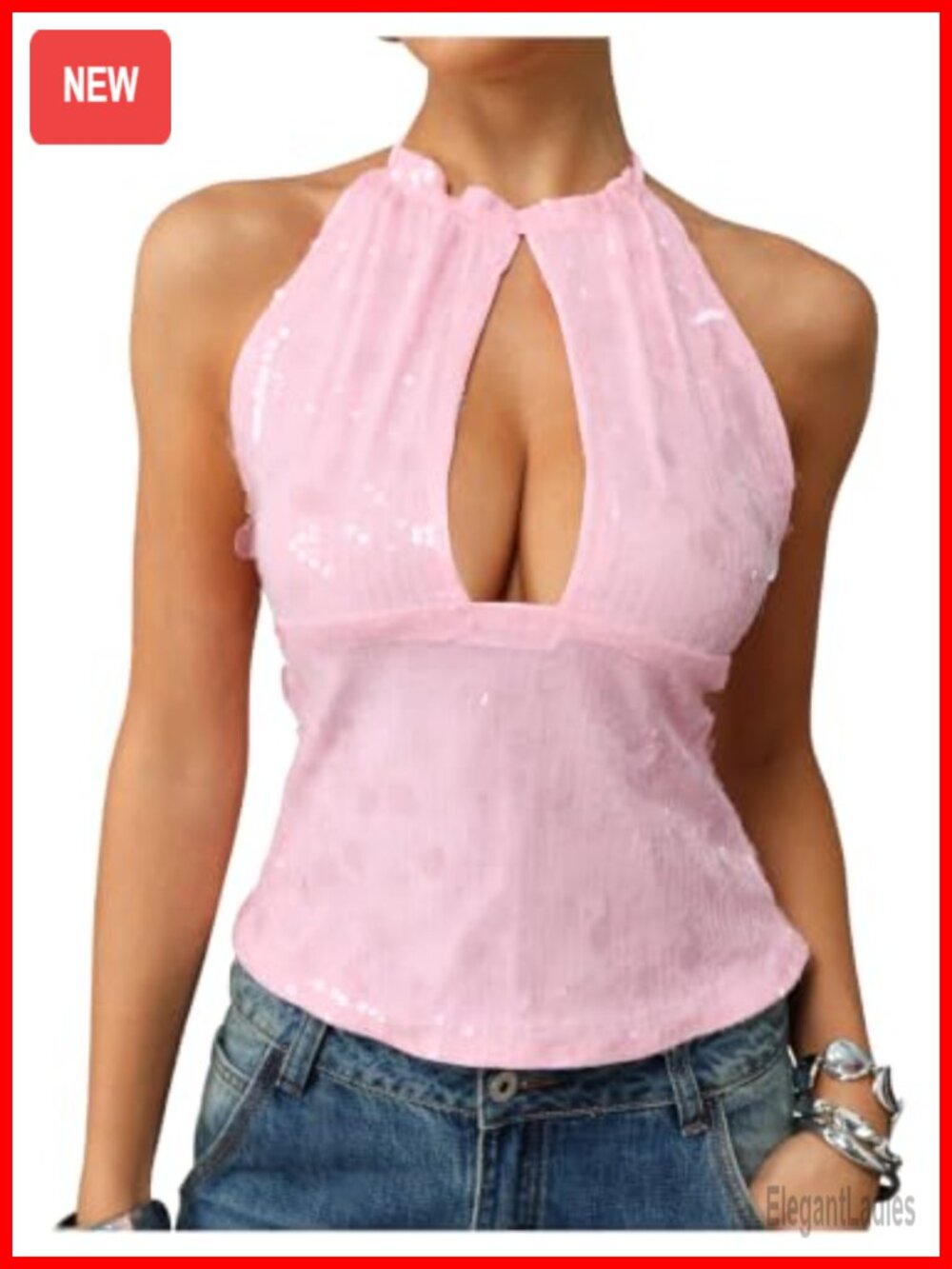 Sequin Halter Crop Top Y2K Rave Party Top